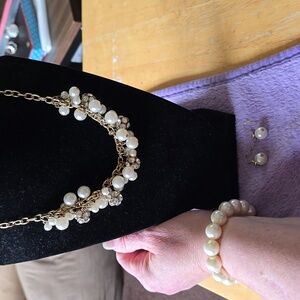 4 piece set - pearls and Rhinestone accents necklace